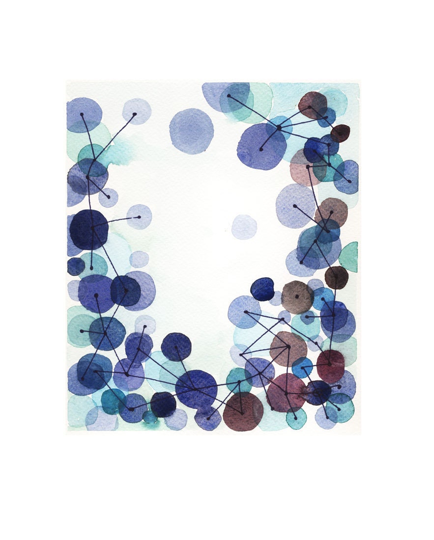 Watercolor painting Constellation original watercolr painting modern art blue dots  winter blues