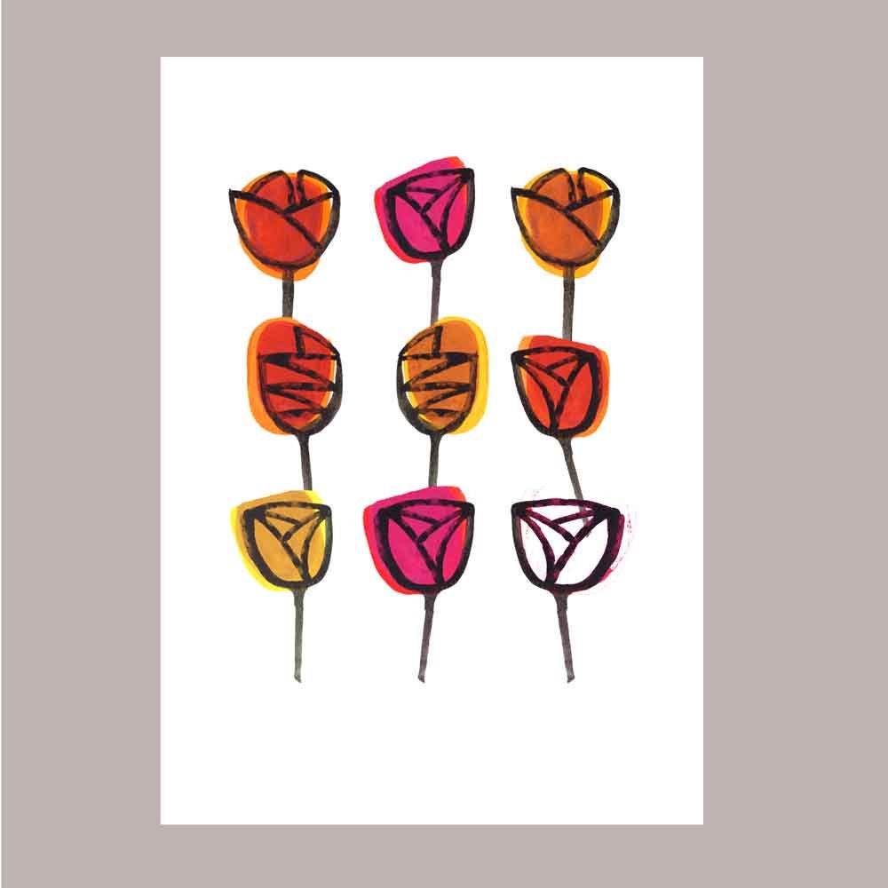Red flowers Giclee print Dutch Tulips Home Decor poppy red orange Retro art rode tulpen