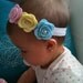 Tri color - pink, yellow, baby blue felt flowers with pearls headband - baby - toddler - newborn - girl