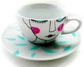 GREEN TEA - handpainted illustrated tea-cup and saucer