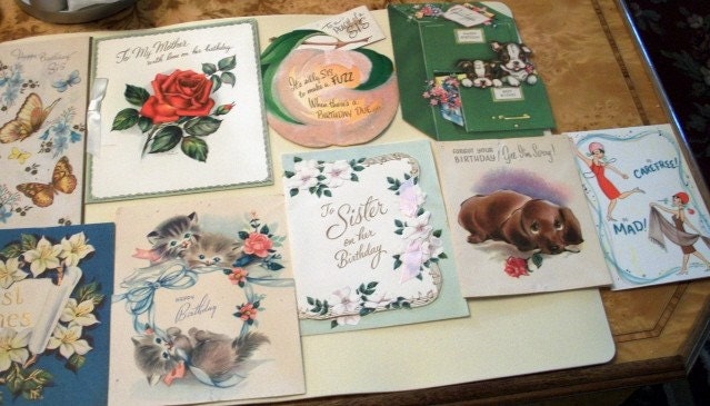Greeting Cards,  Antique, Get Well, Christmas,  Birthday, Lot of 16, 1940s