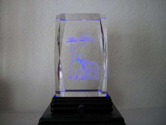 Elephant 3D Laser Crystal Glass Cube w/LED by