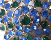 20 PERCENT OFF  Vintage Large Emerald Cornflower Rhinestone Demi Parure Pendant Necklace Double Chain  Drop Clip on Earrings