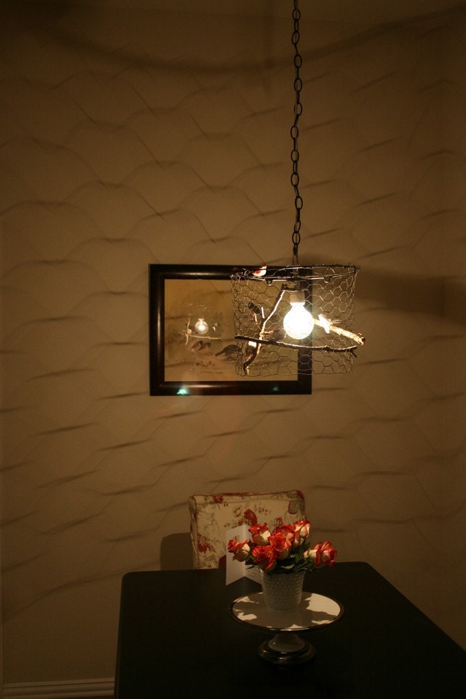 Bird in a Cage Light Fixture CUSTOM single-bulb version