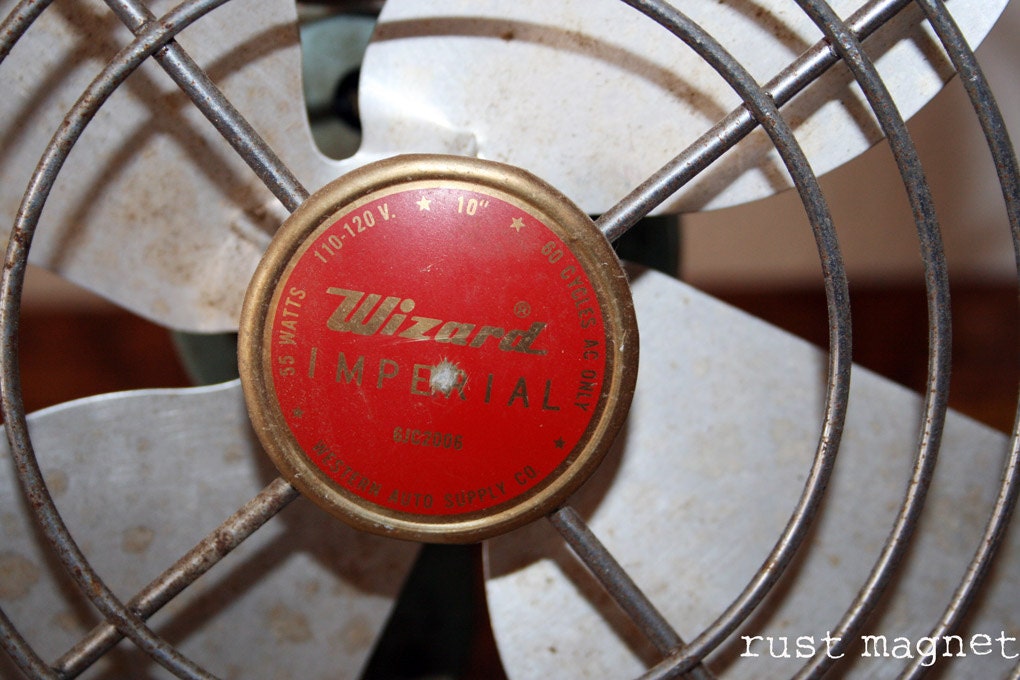 Vintage Wizard Imperial Fan Sea foam green and red
