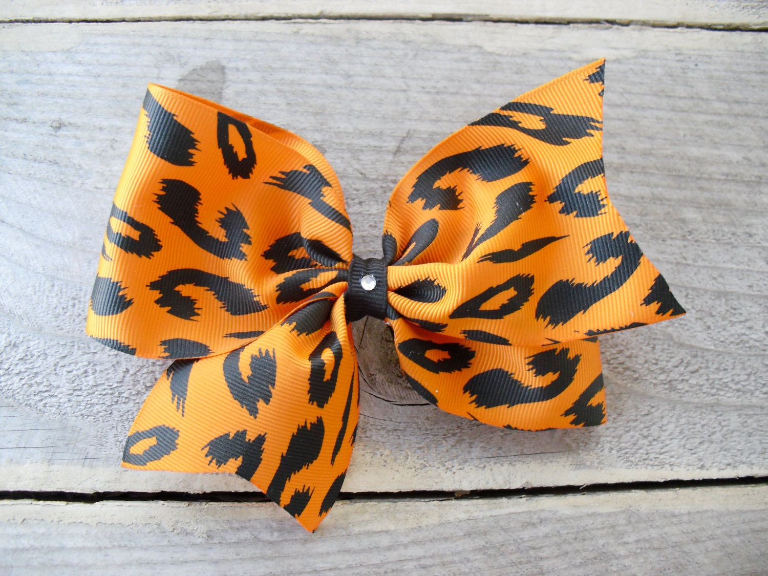 Large Orange & Black Cheetah Print Bow