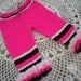 Childs handknit longies, ruffle trim colorful pants, leggings.bright pink, 12/18 mths Original design