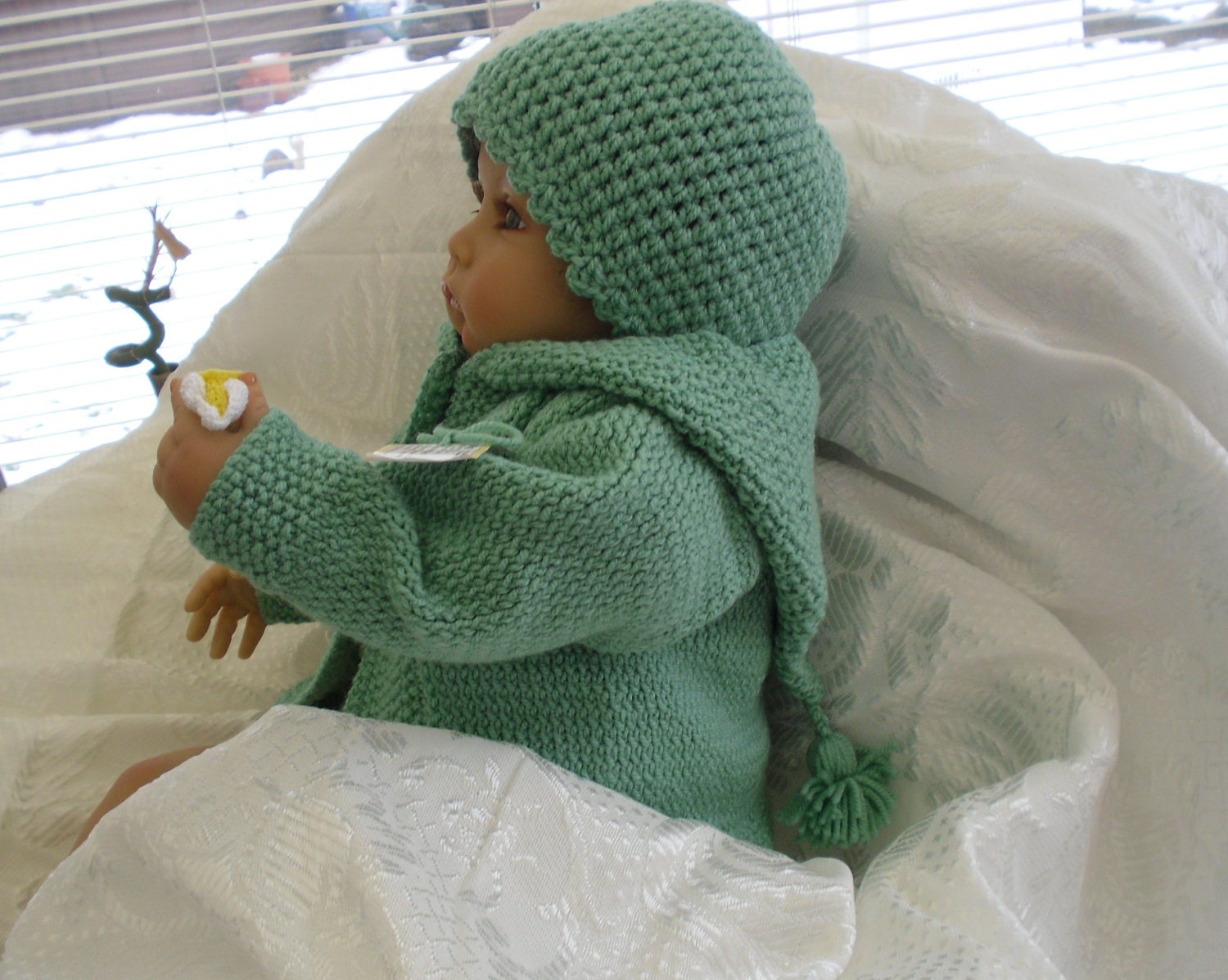 Baby handknit hooded coat. hooded sweater. Matching hat.  Baby gift BOY / GIRL .All colors sizes 0-12mths. CUSTOM