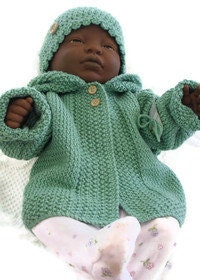 Baby handknit hooded coat. hooded sweater. Matching hat.  Baby gift BOY / GIRL .All colors sizes 0-12mths. CUSTOM