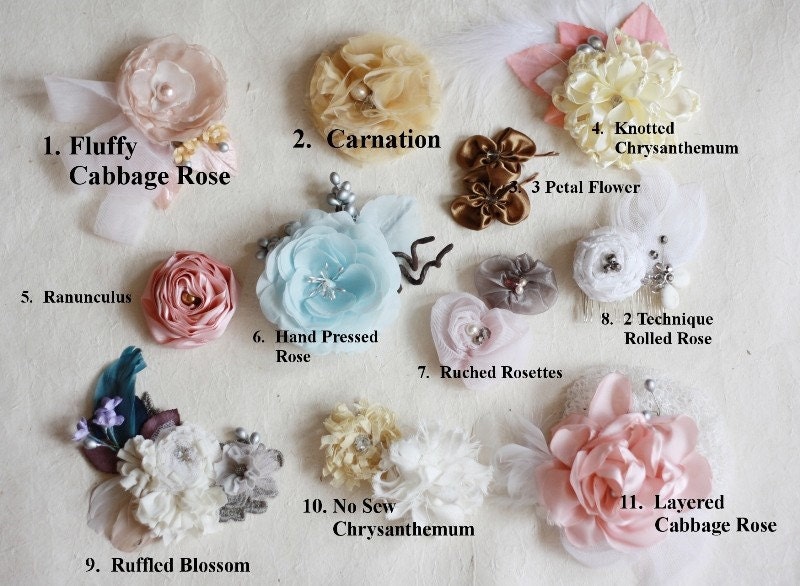Feather and Fabric Flowers Pattern Tutorials (All 26 Tutorials) DIY Wedding Accessories