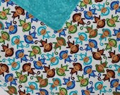 Baby Boy Blanket in Monkeys and Teal Minky Stroller Blanket