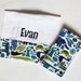 PERSONALIZED Baby Boy 2D Zoo Set - Ribbon Tag Blanket and 2 Burp Cloth Set