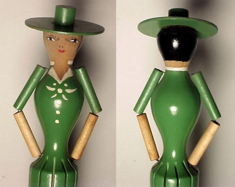 Great 1950s Wooden Lady Napkin Holder