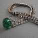 Art Deco Sterling Bracelet with Double Strands Paste Rhinestones and a Green Cabochon Clasp marked sterling 1919