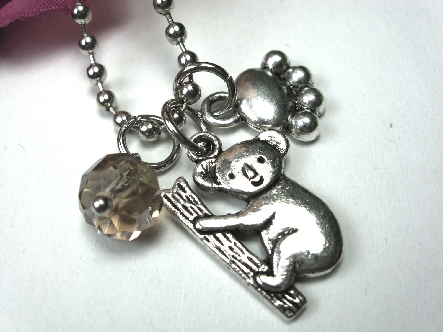 Koala Bear Charm Necklace Charm Jewelry with an Amber Crystal