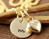 Initial Jewelry - Hand Stamped Necklace - Astrology Jewelry - 14kt Gold Filled Jewelry - Personalized Jewelry - Gold Heart Charm