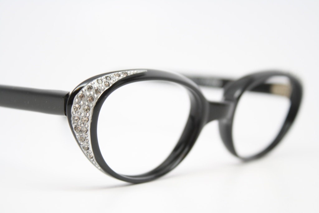 black cat eye glasses rhinestone vintage cateye frames