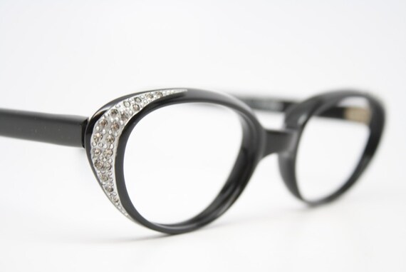 black cat eye glasses rhinestone vintage by VintageOpticalShop