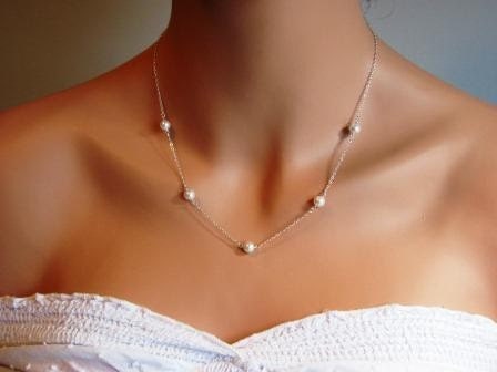 Silver Delicate Handwrapped Pearl Necklace- simple elegant bridal bridesmaids jewelry, available in gold, original design by ACutieChick.
