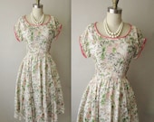 50's Silk Floral Dress // Vintage 1950's Floral Print Garden Party Mad Men Summer Dress XS