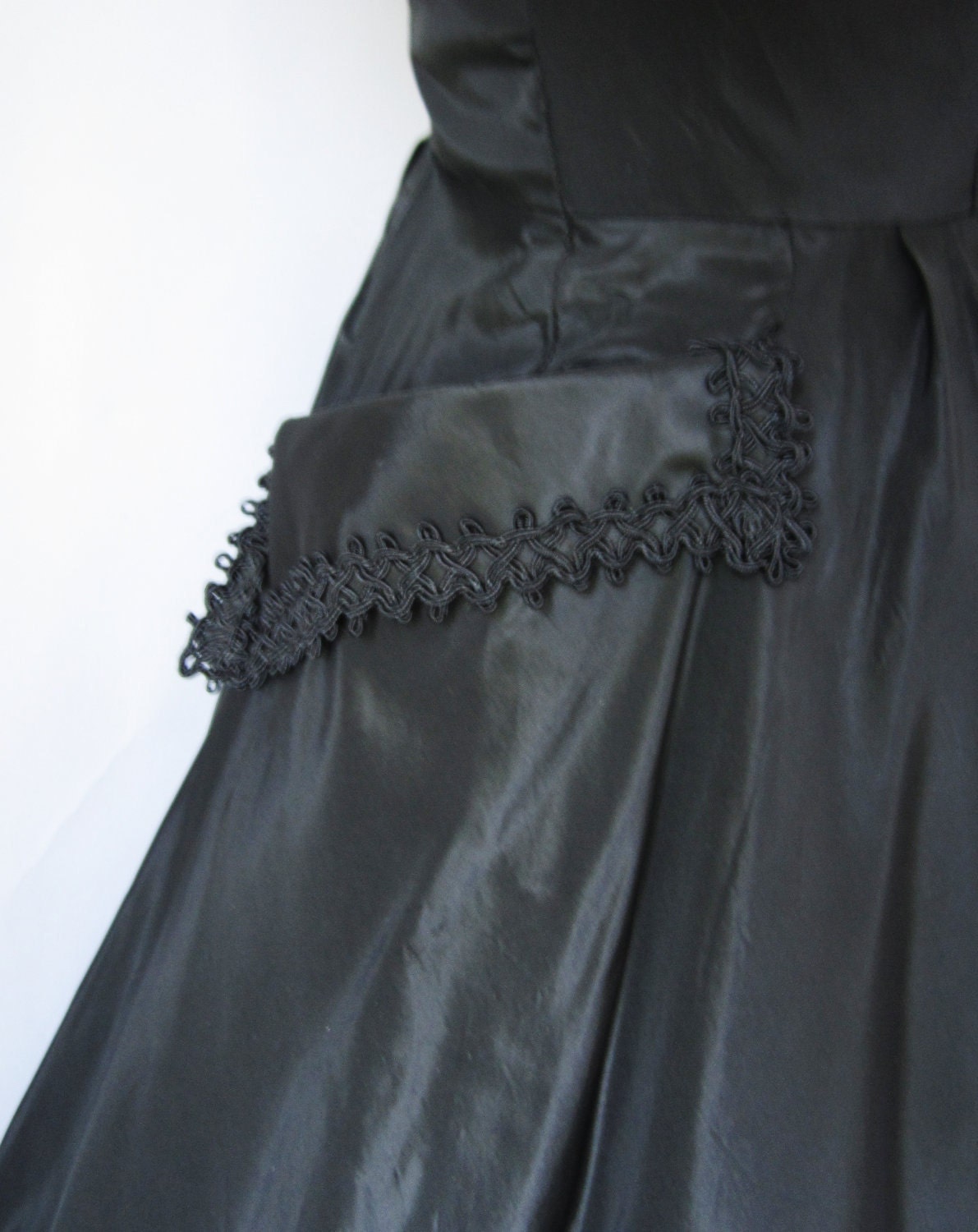 1950's Black Taffeta New Look Full Cocktail Party Dress XS