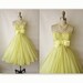 50's Chiffon Dress // Vintage 1950's Strapless Lemon Chiffon Prom Wedding Party Dress XS