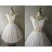 50's Chiffon Dress // Vintage 1950's Ruched White Chiffon Floral Applique Wedding Party Prom Dress Tea Gown XS S