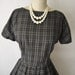 50's Charcoal Plaid Dress // Vintage 1950's Plaid Cotton Casual Mad Men Day Dress M L