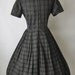 50's Charcoal Plaid Dress // Vintage 1950's Plaid Cotton Casual Mad Men Day Dress M L