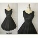 50's Chiffon Dress // Vintage 1950's Black Chiffon Sequin Cocktail Party Full Mad Men Dress XS