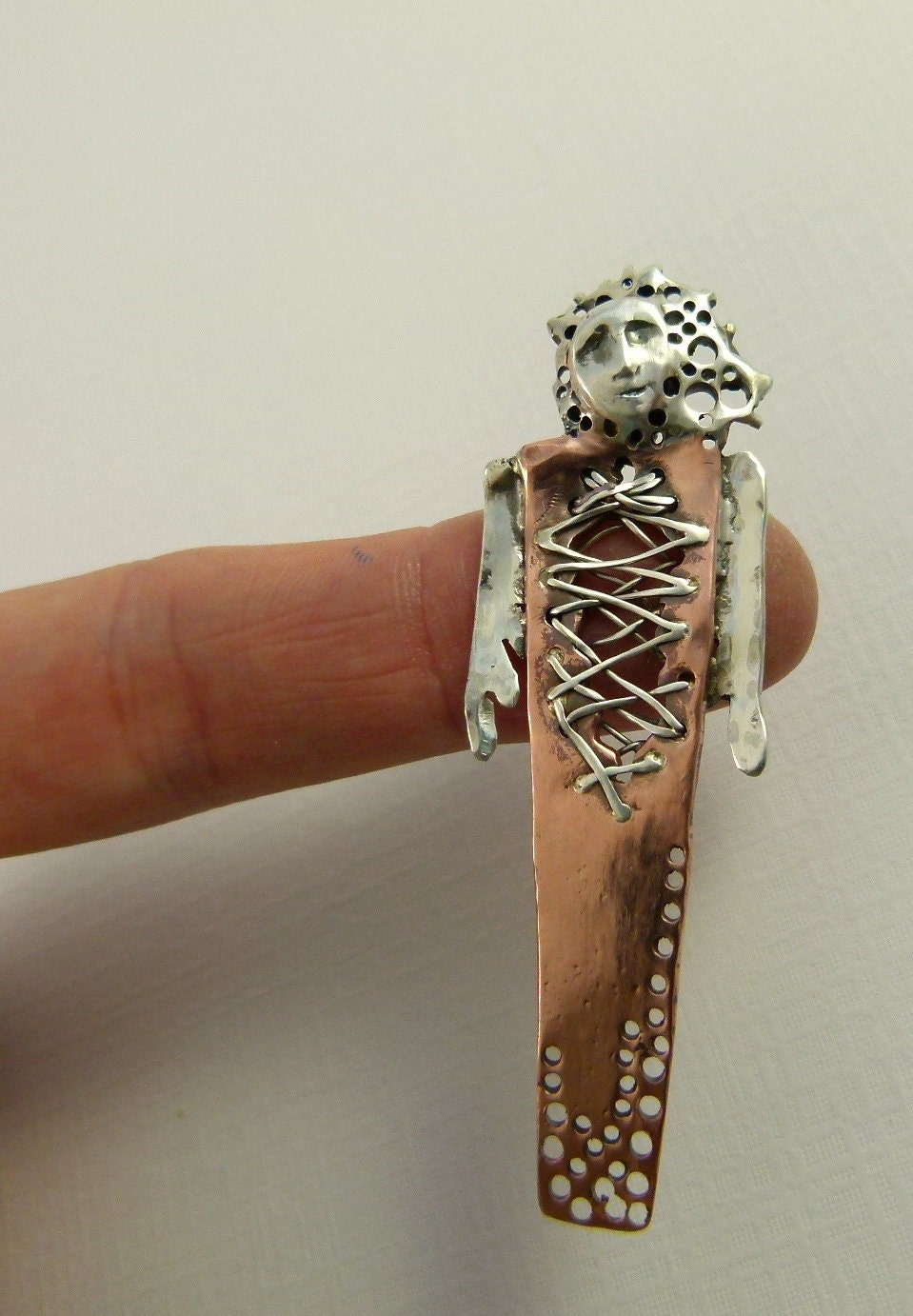 Talilla Is All Torn Up - Art Jewelry Pendant - Repurposed Sterling, Copper, And PMC - 787