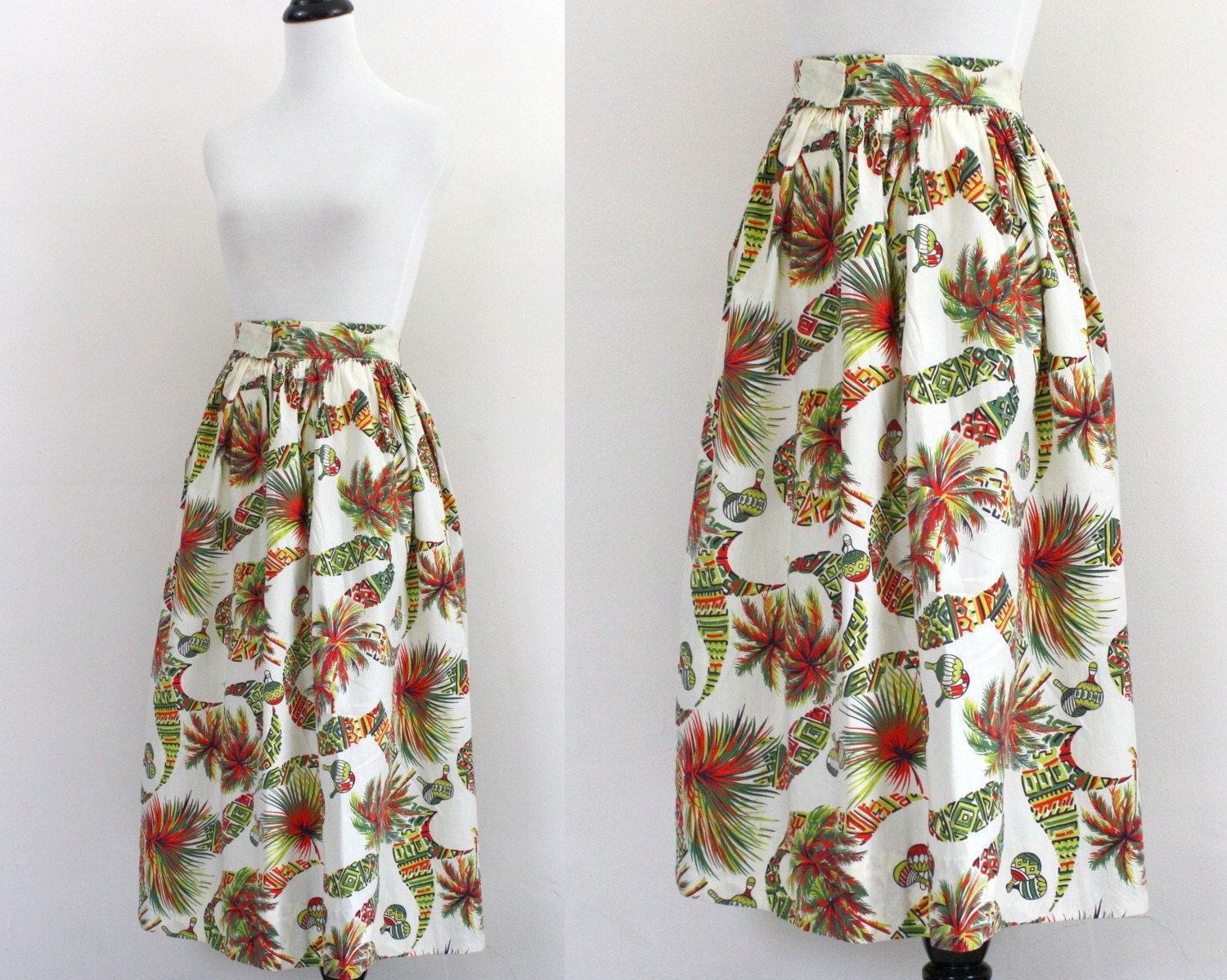 1950s skirt / novelty print skirt / 50s full cotton skirt XS Small