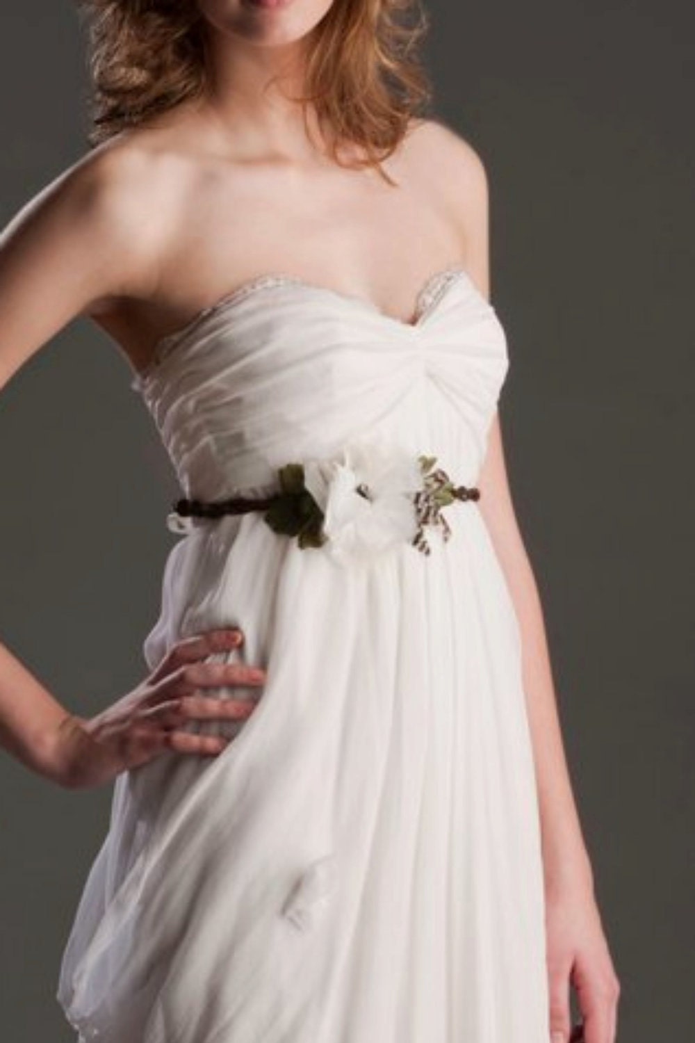 Bridal Sash - Headband - Whimsical - Silk Flower - Feather - TEVA