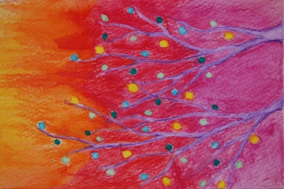 Branches - Abstract Watercolor Pencil Art on Postcard