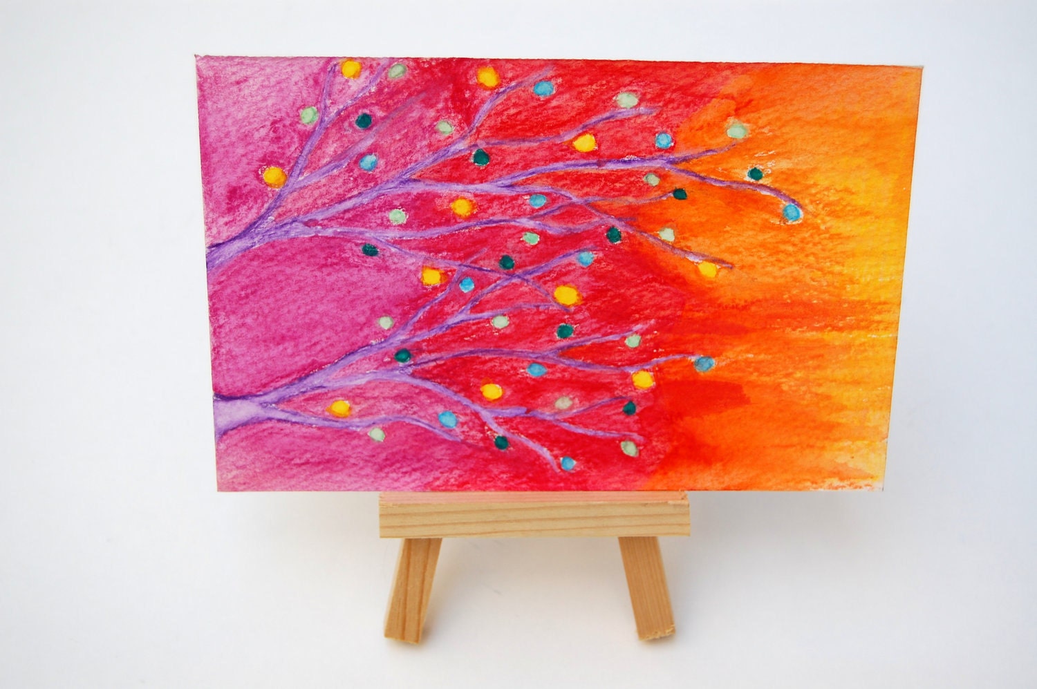Branches - Abstract Watercolor Pencil Art on Postcard