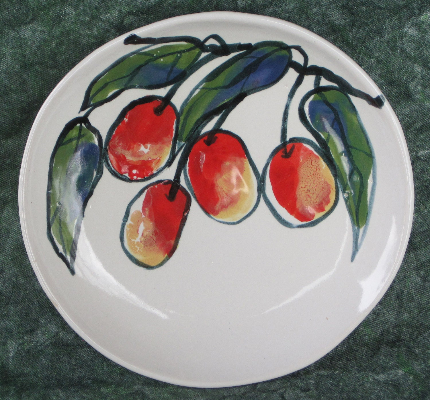 Cherry Bowl Dish 3-Footed Majolica White