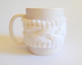 Mug Cozy Coffee Cozy Coffee Sleeve Cup Cozy Cable Knit in White - MadebyMegShop