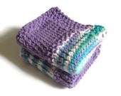 Dishcloth Washcloth Purple Multicolored Handknit Set of Two - MadebyMegShop