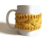 Mug Cozy Coffee Cozy Coffee Sleeve Cup Cozy Cable Knit in Mustard Yellow - MadebyMegShop