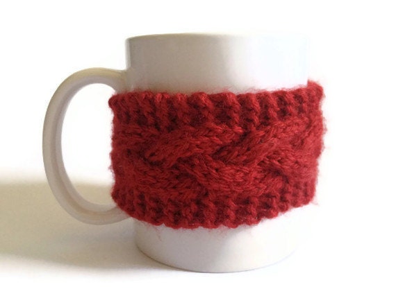 Mug Cozy Coffee Cozy Coffee Sleeve Cup Cozy Cable Knit in Red