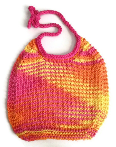 Cotton Baby Bib Handknit in Pink Orange and Yellow