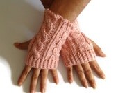 Fingerless Gloves Wrist Warmers in Pink Cable Handknit