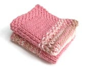 Dishcloth Washcloth Pink and Beige Multicolored Handknit Set of Two