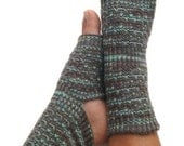 Yoga Socks Hand Knit in Turquoise Brown and Grey Pedicure Pilates Dance