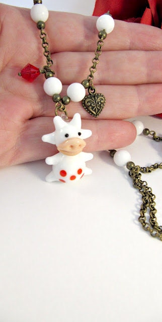 Cow necklace, jewelry, pendant necklace, animal jewelry, cute jewelry