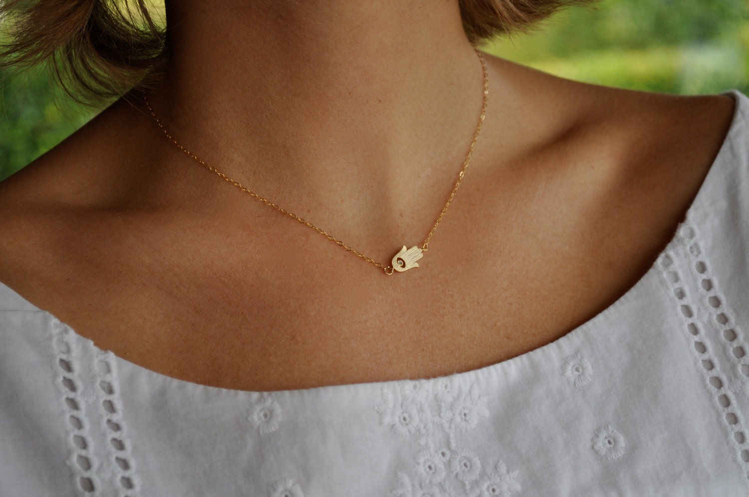 Tiny Sideways Hamsa 14K Gold Filled Necklace