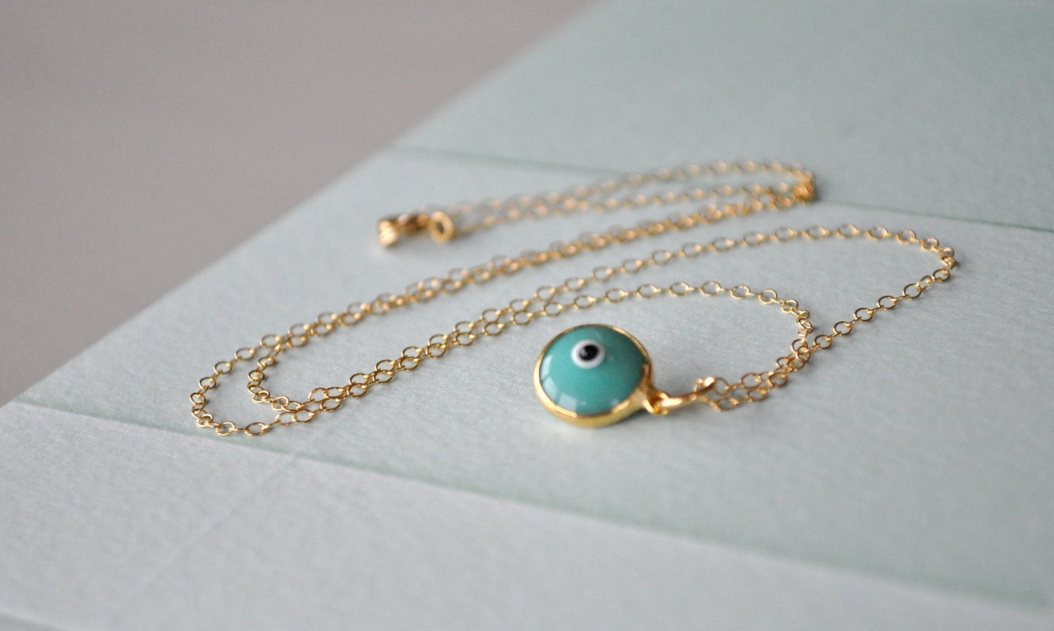 Gold Aqua Blue Evil Eye Necklace