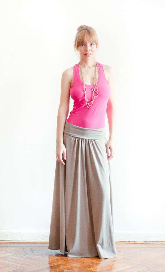 Cotton Jersey Long Skirt With Fold-Over Waistband - A Must Have This Season - Made-To-Measure