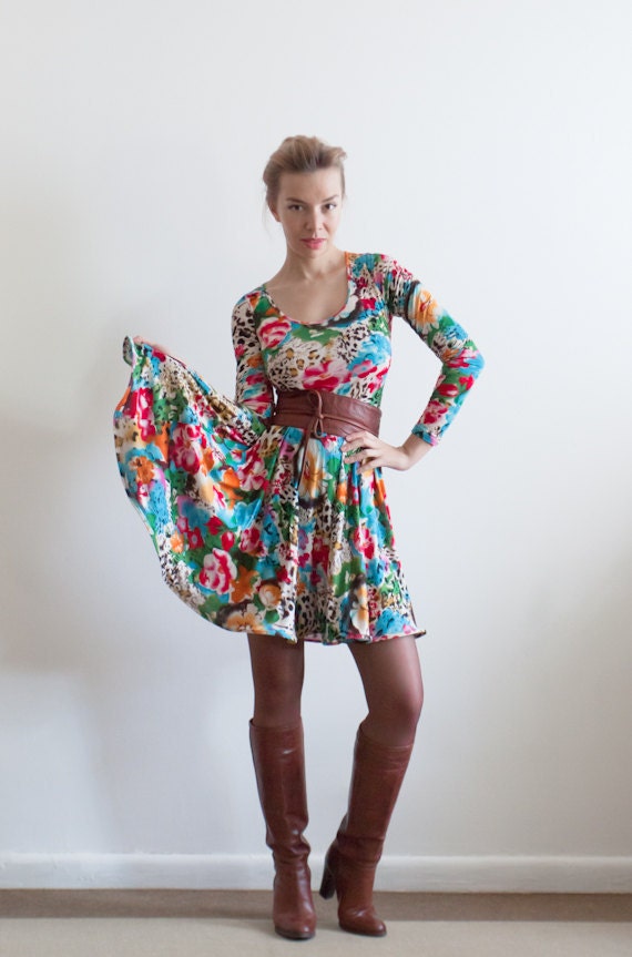 Custom Made Multicolor Print Jersey Mini Dress