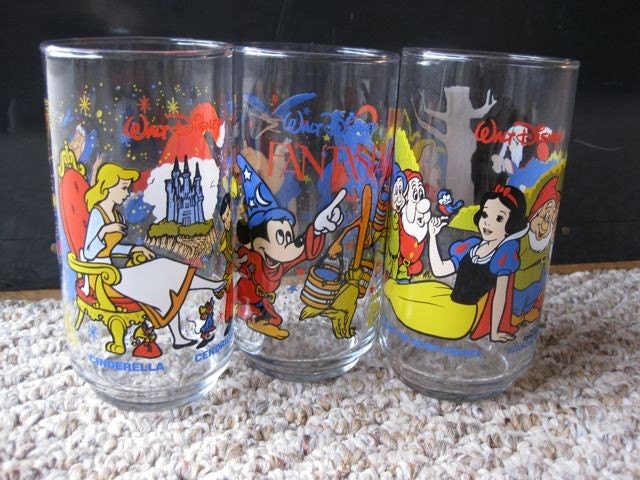 A Set Of Three Disney Drinking Glasses From By Cottagewear On Etsy 3248